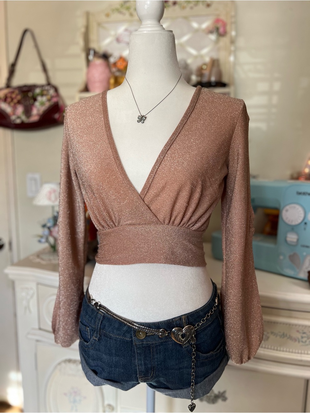 Rose Gold Sparkle Wrap Crop Top